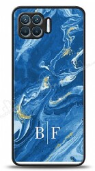 Dafoni Glossy Oppo Reno4 Lite Kişiye Özel İki Harf Simli Mavi Mermer Kılıf - Dafoni