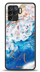 Dafoni Glossy Oppo Reno5 Lite Kişiye Özel Çift Harf Simli Okyanus Mermer Kılıf - Dafoni