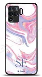 Dafoni Glossy Oppo Reno5 Lite Kişiye Özel Çift Harf Simli Pembe Mermer Kılıf - Dafoni