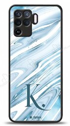 Dafoni Glossy Oppo Reno5 Lite Kişiye Özel Harf Simli Mavi Mermer Kılıf - Dafoni