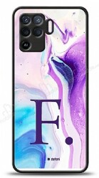 Dafoni Glossy Oppo Reno5 Lite Kişiye Özel Harf Simli Pembe Mermer Desenli Kılıf - Dafoni
