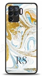Dafoni Glossy Oppo Reno5 Lite Kişiye Özel Harfli Simli Gold Mermer Kılıf - Dafoni