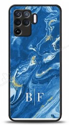 Dafoni Glossy Oppo Reno5 Lite Kişiye Özel İki Harf Simli Mavi Mermer Kılıf - Dafoni