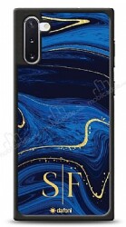Dafoni Glossy Samsung Galaxy Note 10 Kişiye Özel Çift Harf Simli Lacivert Mermer Kılıf - Dafoni