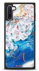 Dafoni Glossy Samsung Galaxy Note 10 Kişiye Özel Çift Harf Simli Okyanus Mermer Kılıf - Dafoni