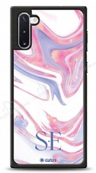 Dafoni Glossy Samsung Galaxy Note 10 Kişiye Özel Çift Harf Simli Pembe Mermer Kılıf - Dafoni