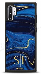 Dafoni Glossy Samsung Galaxy Note 10 Plus Kişiye Özel Çift Harf Simli Lacivert Mermer Kılıf - Dafoni