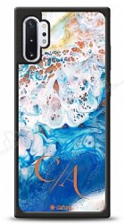 Dafoni Glossy Samsung Galaxy Note 10 Plus Kişiye Özel Çift Harf Simli Okyanus Mermer Kılıf - Dafoni