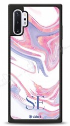 Dafoni Glossy Samsung Galaxy Note 10 Plus Kişiye Özel Çift Harf Simli Pembe Mermer Kılıf - Dafoni
