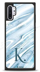 Dafoni Glossy Samsung Galaxy Note 10 Plus Kişiye Özel Harf Simli Mavi Mermer Kılıf - Dafoni