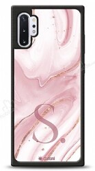 Dafoni Glossy Samsung Galaxy Note 10 Plus Kişiye Özel Harf Simli Pembe Mermer Kılıf - Dafoni