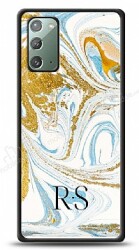 Dafoni Glossy Samsung Galaxy Note 20 Kişiye Özel Harfli Simli Gold Mermer Kılıf - Dafoni