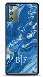 Dafoni Glossy Samsung Galaxy Note 20 Kişiye Özel İki Harf Simli Mavi Mermer Kılıf - Dafoni