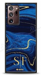 Dafoni Glossy Samsung Galaxy Note 20 Ultra Kişiye Özel Çift Harf Simli Lacivert Mermer Kılıf - Dafoni