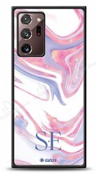 Dafoni Glossy Samsung Galaxy Note 20 Ultra Kişiye Özel Çift Harf Simli Pembe Mermer Kılıf - Dafoni