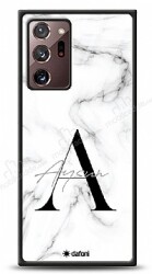 Dafoni Glossy Samsung Galaxy Note 20 Ultra Kişiye Özel Harf İsimli White Marble Kılıf - Dafoni