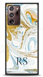 Dafoni Glossy Samsung Galaxy Note 20 Ultra Kişiye Özel Harfli Simli Gold Mermer Kılıf - Dafoni