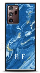 Dafoni Glossy Samsung Galaxy Note 20 Ultra Kişiye Özel İki Harf Simli Mavi Mermer Kılıf - Dafoni