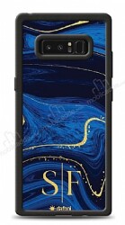 Dafoni Glossy Samsung Galaxy Note 8 Kişiye Özel Çift Harf Simli Lacivert Mermer Kılıf - Dafoni