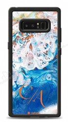 Dafoni Glossy Samsung Galaxy Note 8 Kişiye Özel Çift Harf Simli Okyanus Mermer Kılıf - Dafoni