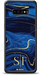 Dafoni Glossy Samsung Galaxy S10 Kişiye Özel Çift Harf Simli Lacivert Mermer Kılıf - Dafoni
