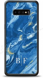 Dafoni Glossy Samsung Galaxy S10 Kişiye Özel İki Harf Simli Mavi Mermer Kılıf - Dafoni