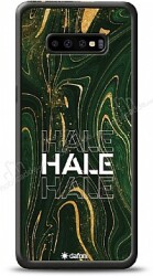 Dafoni Glossy Samsung Galaxy S10 Kişiye Özel Simli Yeşil Mermer Kılıf - Dafoni