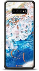 Dafoni Glossy Samsung Galaxy S10 Plus Kişiye Özel Çift Harf Simli Okyanus Mermer Kılıf - Dafoni