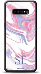 Dafoni Glossy Samsung Galaxy S10 Plus Kişiye Özel Çift Harf Simli Pembe Mermer Kılıf - Dafoni
