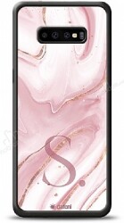 Dafoni Glossy Samsung Galaxy S10 Plus Kişiye Özel Harf Simli Pembe Mermer Kılıf - Dafoni