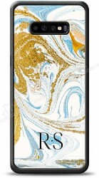 Dafoni Glossy Samsung Galaxy S10 Plus Kişiye Özel Harfli Simli Gold Mermer Kılıf - Dafoni