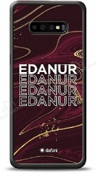 Dafoni Glossy Samsung Galaxy S10 Plus Kişiye Özel İsimli Simli Bordo Mermer Desenli Kılıf - Dafoni