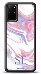 Dafoni Glossy Samsung Galaxy S20 Plus Kişiye Özel Çift Harf Simli Pembe Mermer Kılıf - Dafoni