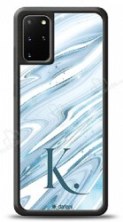 Dafoni Glossy Samsung Galaxy S20 Plus Kişiye Özel Harf Simli Mavi Mermer Kılıf - Dafoni