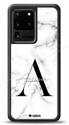 Dafoni Glossy Samsung Galaxy S20 Ultra Kişiye Özel Harf İsimli White Marble Kılıf - Dafoni