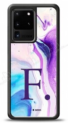 Dafoni Glossy Samsung Galaxy S20 Ultra Kişiye Özel Harf Simli Pembe Mermer Desenli Kılıf - Dafoni
