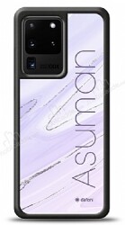 Dafoni Glossy Samsung Galaxy S20 Ultra Kişiye Özel İsimli Simli Mor Mermer Kılıf - Dafoni