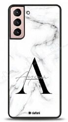 Dafoni Glossy Samsung Galaxy S21 Kişiye Özel Harf İsimli White Marble Kılıf - Dafoni