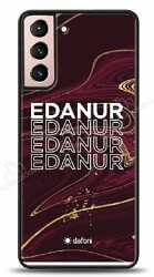 Dafoni Glossy Samsung Galaxy S21 Kişiye Özel İsimli Simli Bordo Mermer Desenli Kılıf - Dafoni