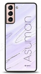 Dafoni Glossy Samsung Galaxy S21 Kişiye Özel İsimli Simli Mor Mermer Kılıf - Dafoni