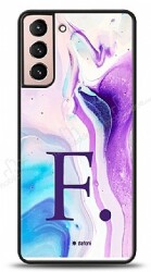 Dafoni Glossy Samsung Galaxy S21 Plus Kişiye Özel Harf Simli Pembe Mermer Desenli Kılıf - Dafoni
