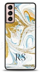 Dafoni Glossy Samsung Galaxy S21 Plus Kişiye Özel Harfli Simli Gold Mermer Kılıf - Dafoni