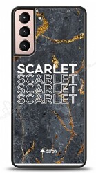 Dafoni Glossy Samsung Galaxy S21 Plus Kişiye Özel İsimli Simli Siyah Mermer Kılıf - Dafoni