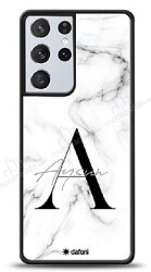 Dafoni Glossy Samsung Galaxy S21 Ultra Kişiye Özel Harf İsimli White Marble Kılıf - Dafoni