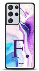 Dafoni Glossy Samsung Galaxy S21 Ultra Kişiye Özel Harf Simli Pembe Mermer Desenli Kılıf - Dafoni