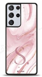 Dafoni Glossy Samsung Galaxy S21 Ultra Kişiye Özel Harf Simli Pembe Mermer Kılıf - Dafoni