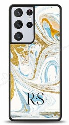 Dafoni Glossy Samsung Galaxy S21 Ultra Kişiye Özel Harfli Simli Gold Mermer Kılıf - Dafoni