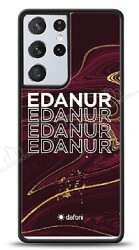 Dafoni Glossy Samsung Galaxy S21 Ultra Kişiye Özel İsimli Simli Bordo Mermer Desenli Kılıf - Dafoni