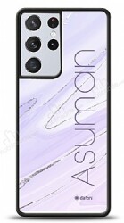 Dafoni Glossy Samsung Galaxy S21 Ultra Kişiye Özel İsimli Simli Mor Mermer Kılıf - Dafoni