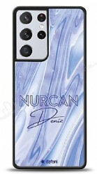 Dafoni Glossy Samsung Galaxy S21 Ultra Kişiye Özel Simli Cornflower Mermer Kılıf - Dafoni